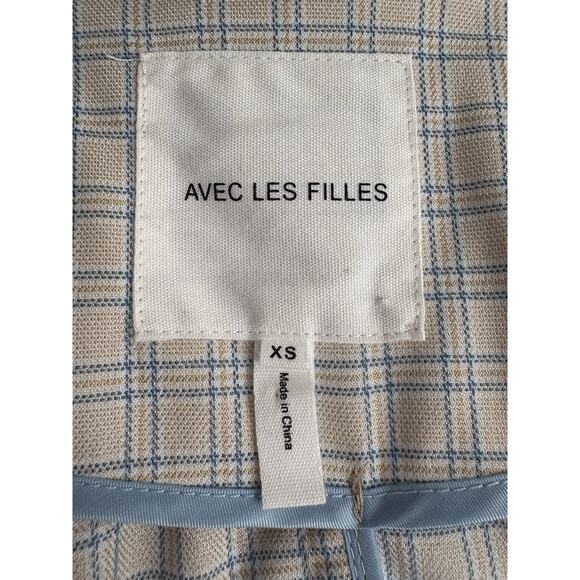 Avec Les Filles Plaid Trench Coat - XS - Tan & Blue Classic Preppy Fall Layering - Picture 6 of 10